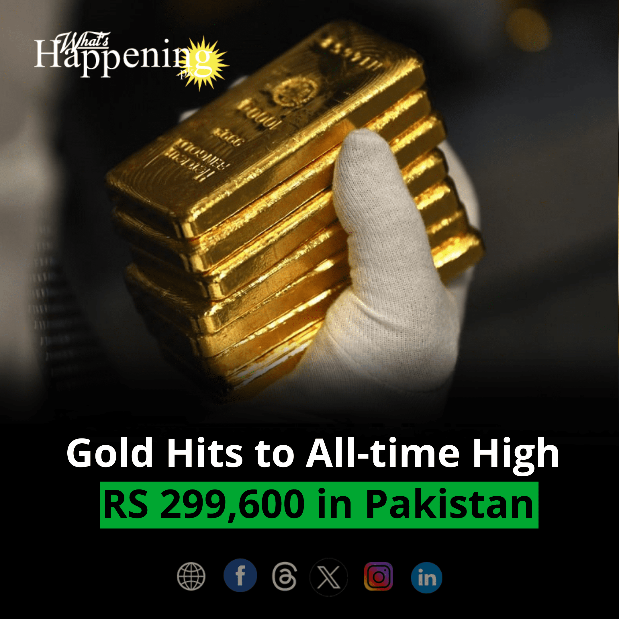 Gold Hits to All-time High RS 299,600 in Pakistan