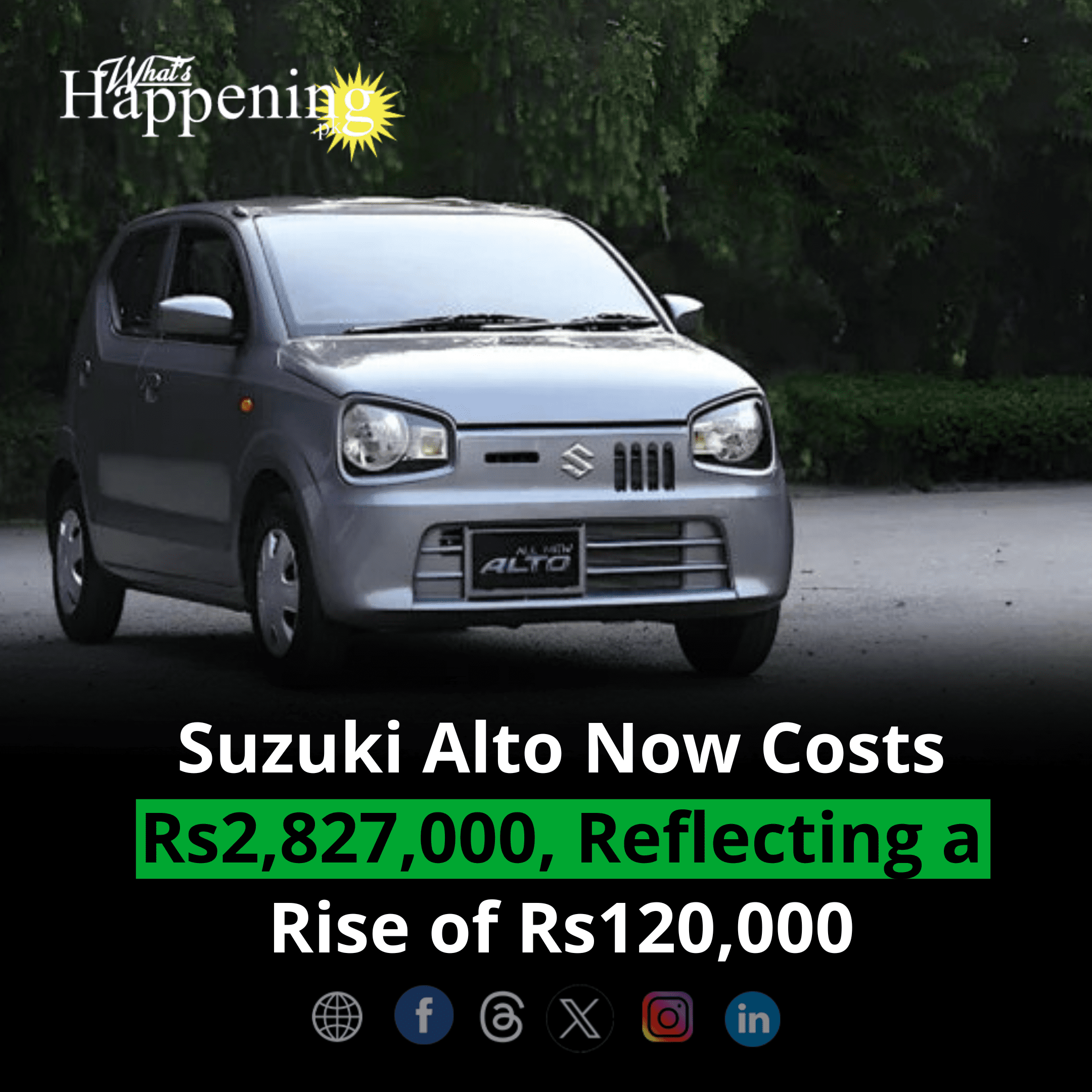 Suzuki Alto Now Costs Rs2,827,000, Reflecting a Rise of Rs120,000